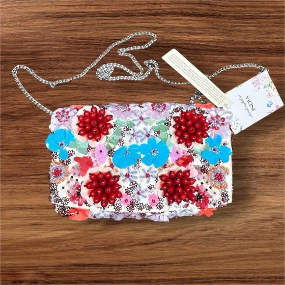 Made In India Handcrafted Multicolor Sequins & Beaded Shoulder Clutch Bag NWT - Picture 5 of 12